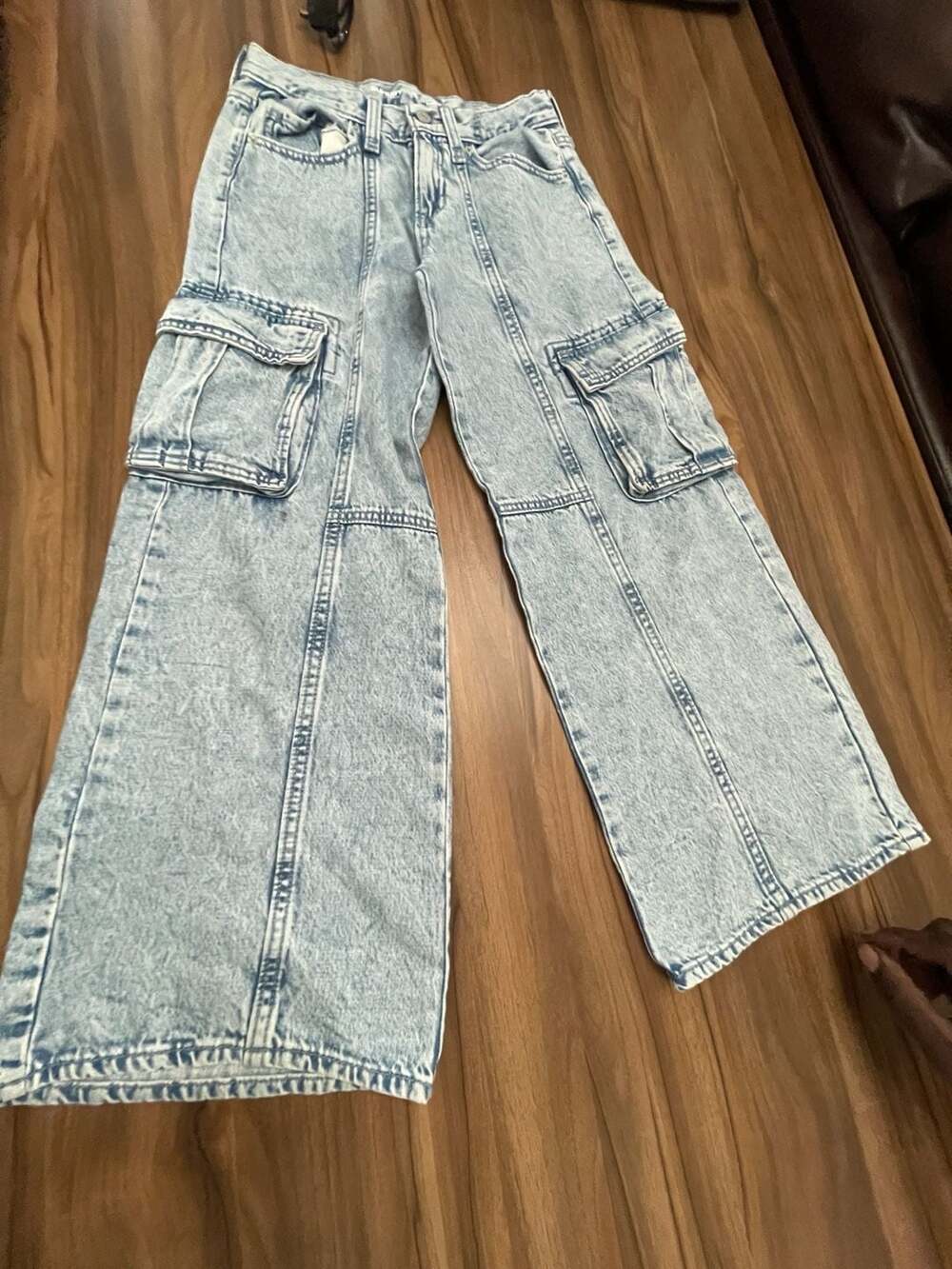 Old Navy High-Rise Baggy Cargo Jeans  Girls Size 12 Acid Wash